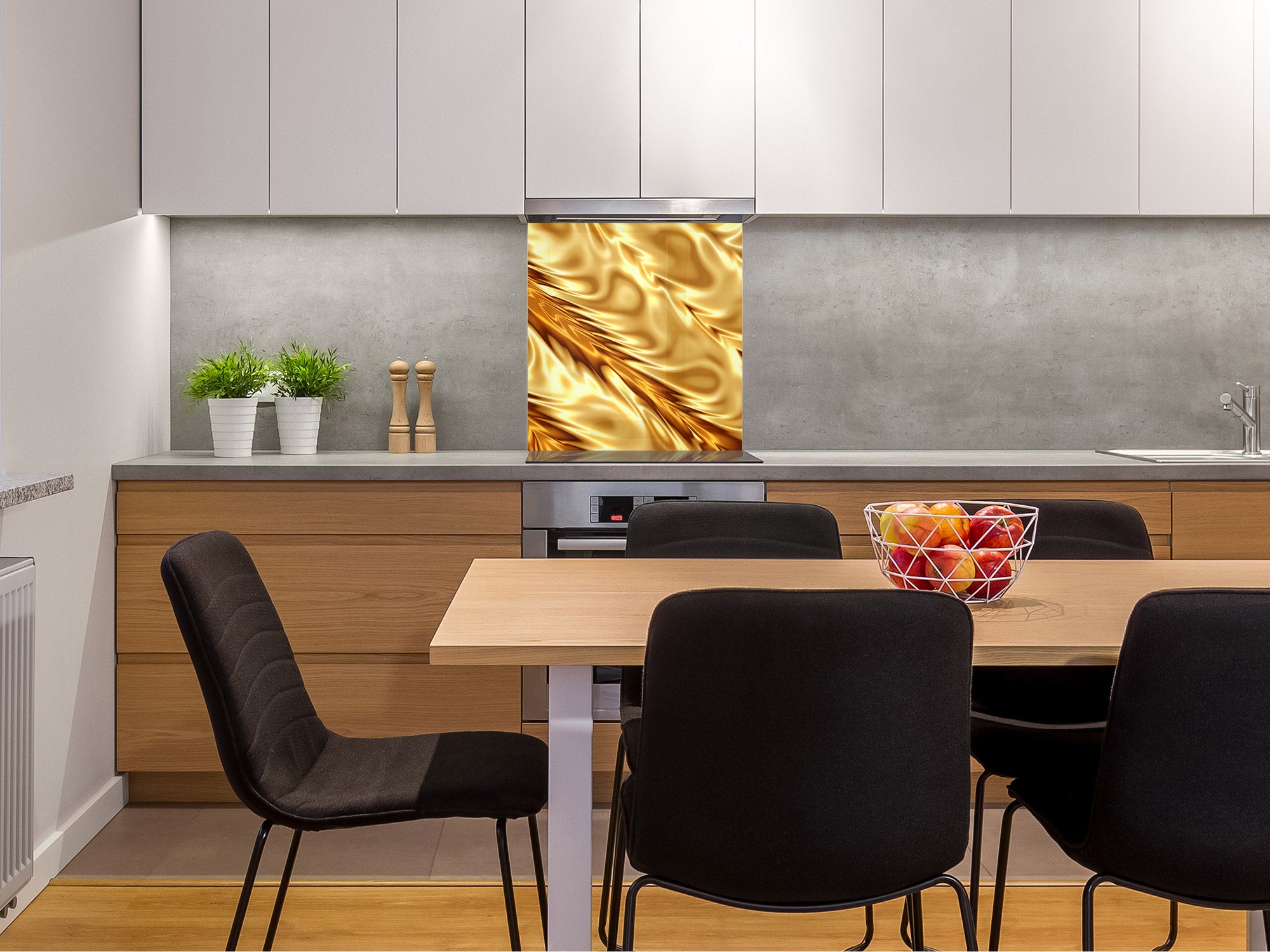 Stylish Tempered glass backsplash – Glass kitchen splashback – Glass upstand NBS08 Golden Waves Series: Luxury fabric 2
