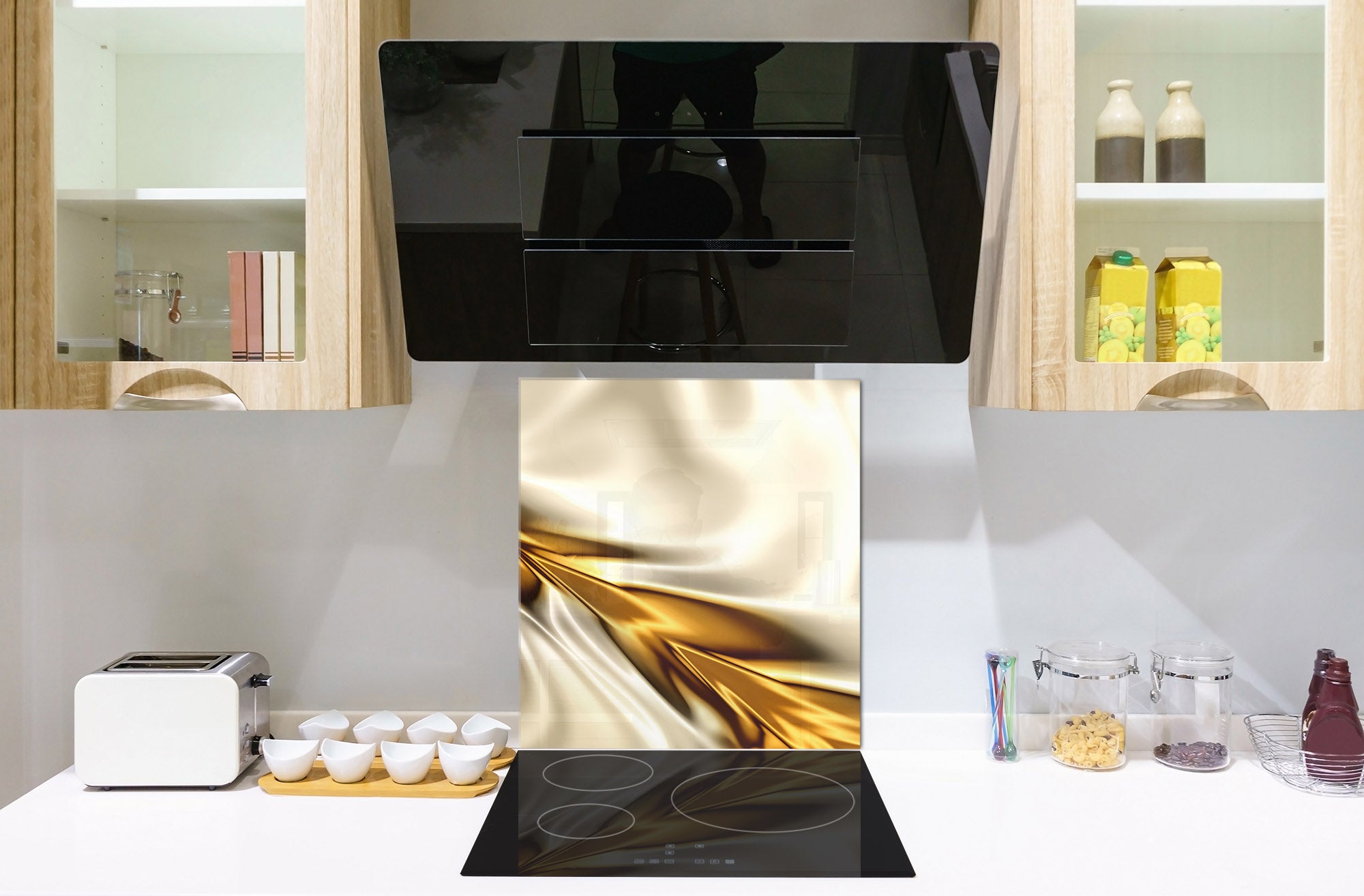 Stylish Tempered glass backsplash – Glass kitchen splashback – Glass upstand NBS08 Golden Waves Series: Golden spike