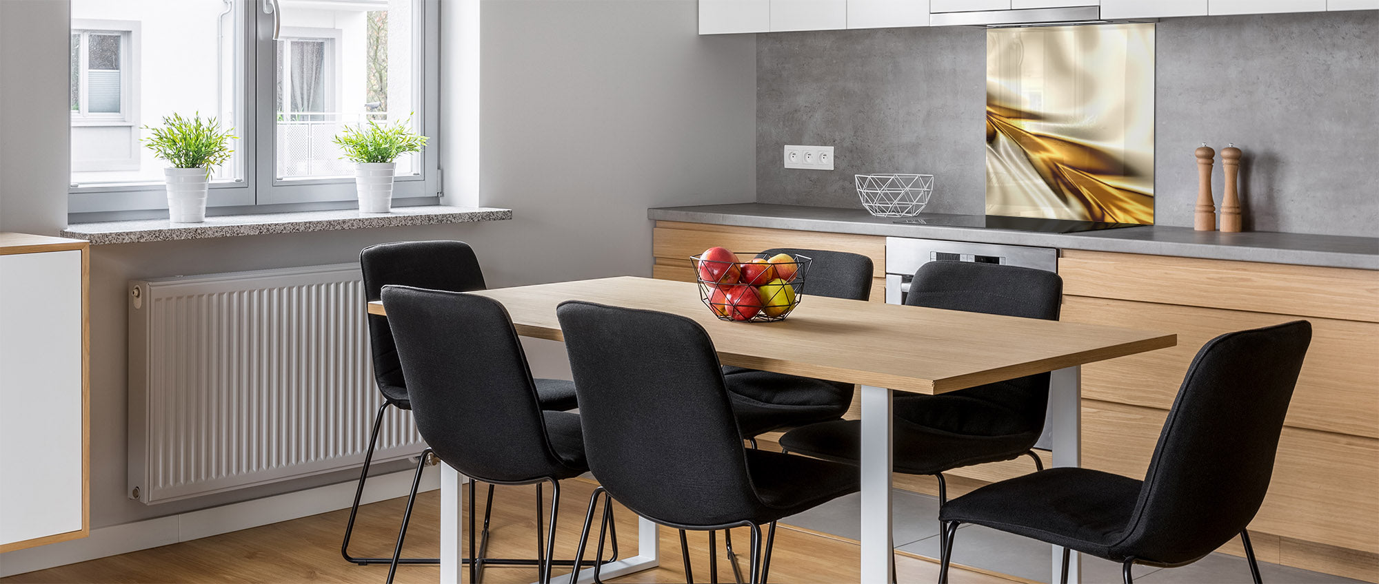 Stylish Tempered glass backsplash – Glass kitchen splashback – Glass upstand NBS08 Golden Waves Series: Golden spike