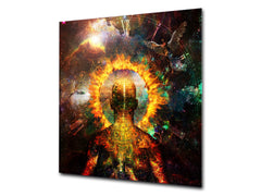 Printed tempered glass backsplash – Glass kitchen splashback NBS13 Abstract Graphics Series: Ring of fire