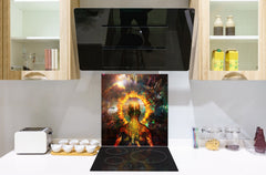 Printed tempered glass backsplash – Glass kitchen splashback NBS13 Abstract Graphics Series: Ring of fire