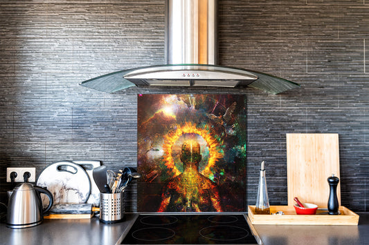 Printed tempered glass backsplash – Glass kitchen splashback NBS13 Abstract Graphics Series: Ring of fire