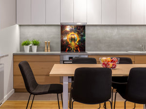 Printed tempered glass backsplash – Glass kitchen splashback NBS13 Abstract Graphics Series: Ring of fire