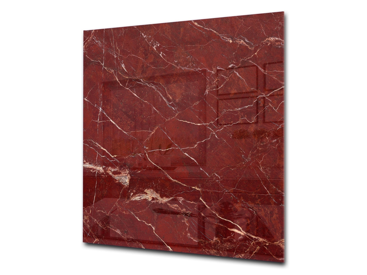 Unique Glass kitchen panel – Tempered Glass backsplash – Art design Glass Upstand NBS02 Marbles 2 Series: Polished red mineral