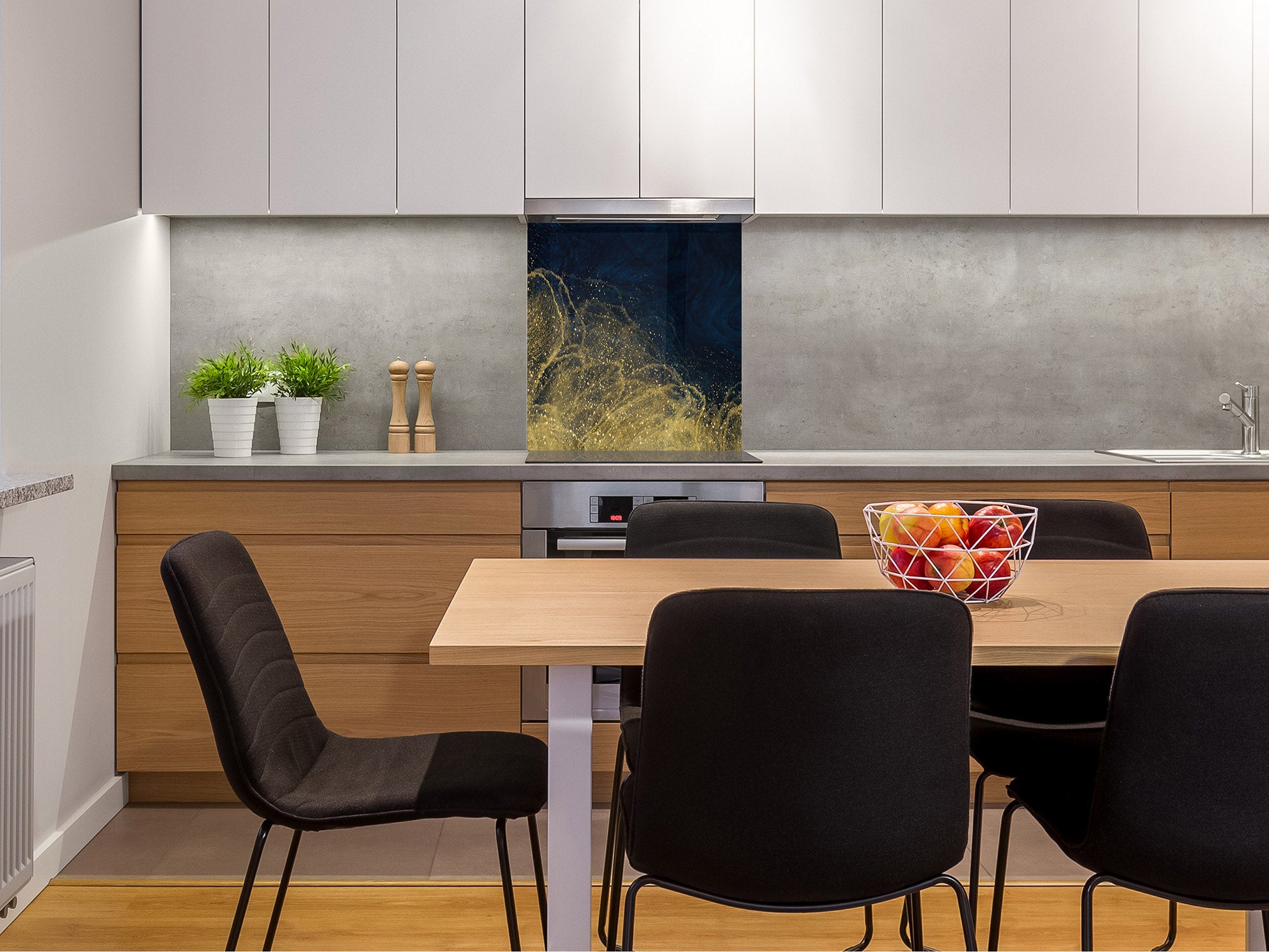 Stylish Tempered glass backsplash – Glass kitchen splashback – Glass upstand NBS08 Golden Waves Series: Wave of glitter