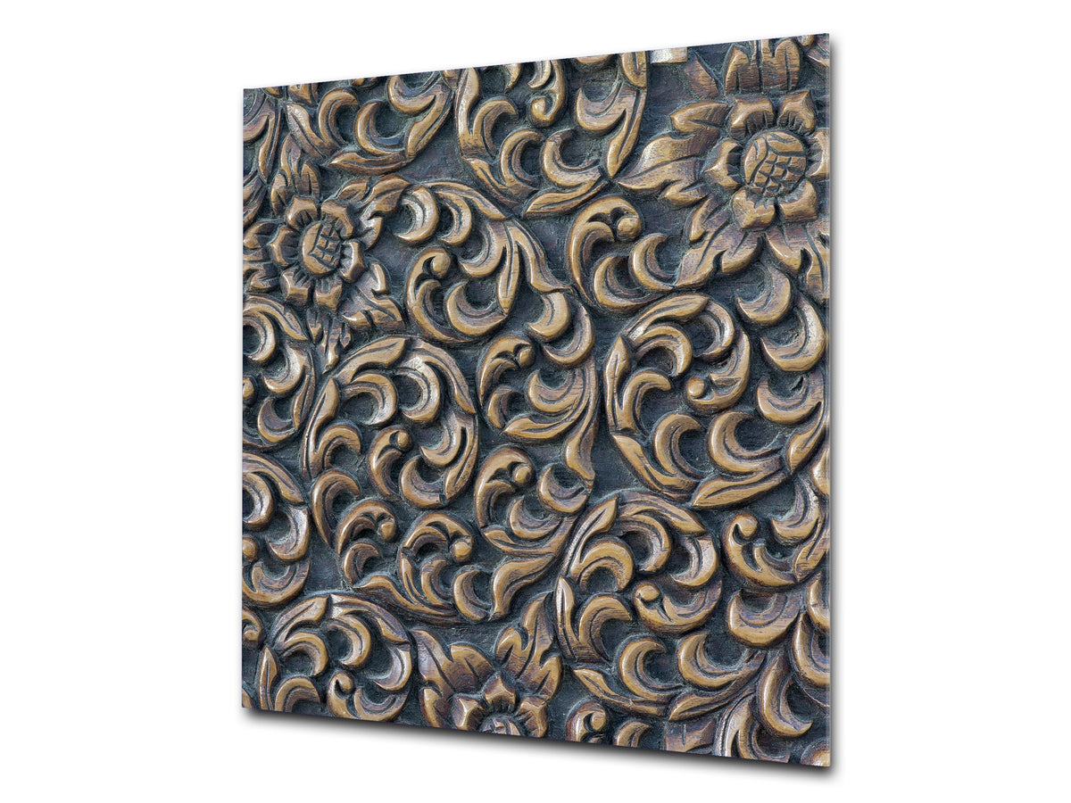 Glass kitchen backsplash – Tempered Glass splashback – Photo backsplash NBS10 Decorative Surfaces Series: Wooden flowers