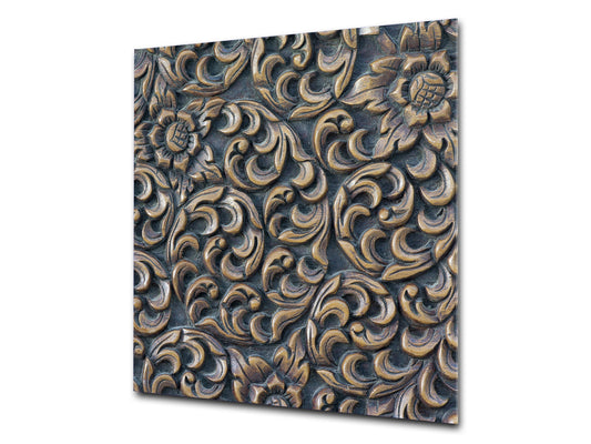 Glass kitchen backsplash – Tempered Glass splashback – Photo backsplash NBS10 Decorative Surfaces Series: Wooden flowers