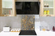 Unique Glass kitchen panel – Tempered Glass backsplash – Art design Glass Upstand NBS02  Marbles 2 Series: Agate interwoven with gold
