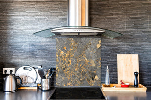 Unique Glass kitchen panel – Tempered Glass backsplash – Art design Glass Upstand NBS02  Marbles 2 Series: Agate interwoven with gold