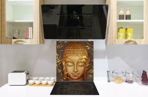 Printed tempered glass backsplash – Glass kitchen splashback NBS13 Abstract Graphics Series: Hand-drawn Buddha