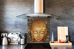 Printed tempered glass backsplash – Glass kitchen splashback NBS13 Abstract Graphics Series: Hand-drawn Buddha