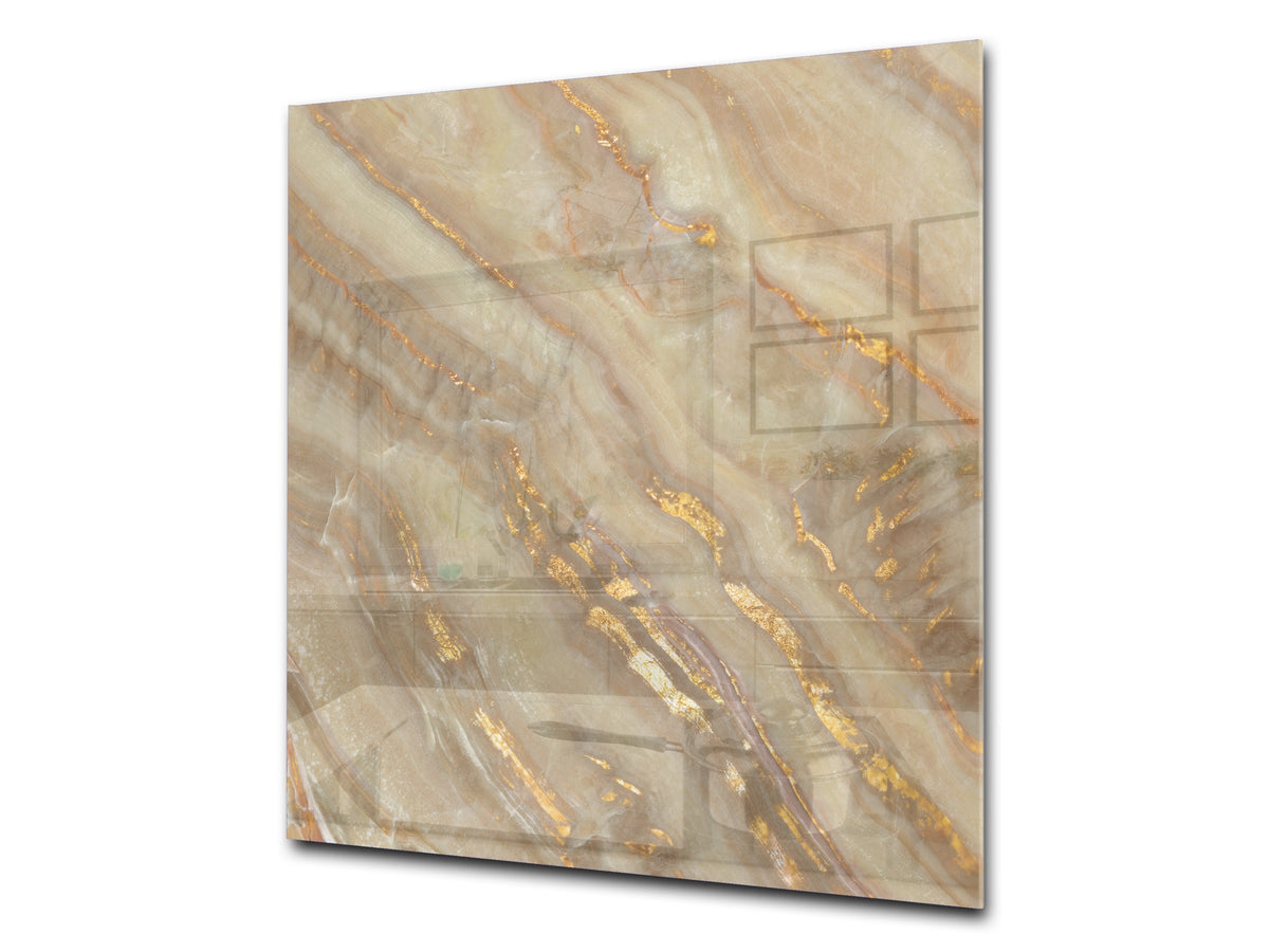 Stylish Tempered glass backsplash – Glass kitchen splashback – Glass upstand NBS01 Marbles 1 Series: Golden mineral