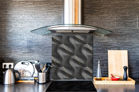 Glass kitchen backsplash – Tempered Glass splashback – Photo backsplash NBS10 Decorative Surfaces Series: Black waves