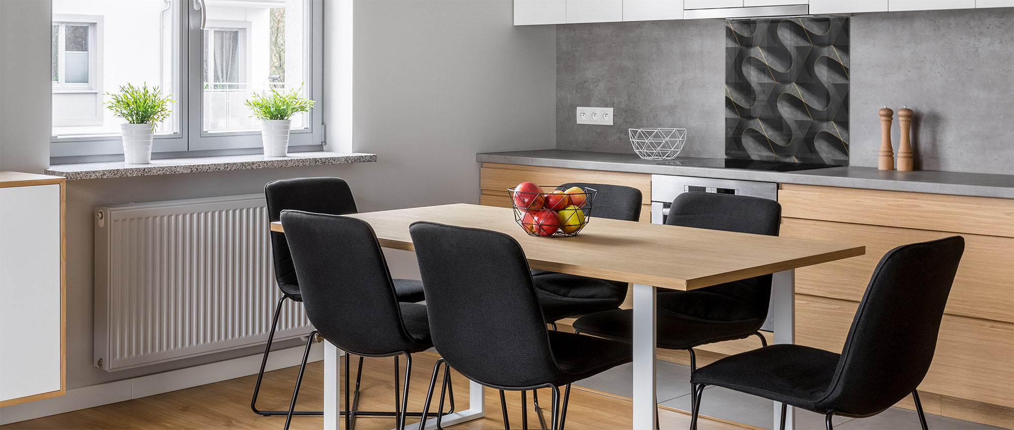 Glass kitchen backsplash – Tempered Glass splashback – Photo backsplash NBS10 Decorative Surfaces Series: Black waves