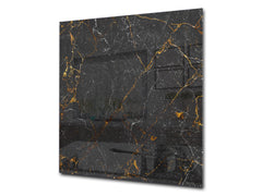 Unique Glass kitchen panel – Tempered Glass backsplash – Art design Glass Upstand NBS02 Marbles 2 Series: Black interwoven with gold