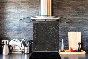 Unique Glass kitchen panel – Tempered Glass backsplash – Art design Glass Upstand NBS02 Marbles 2 Series: Black interwoven with gold