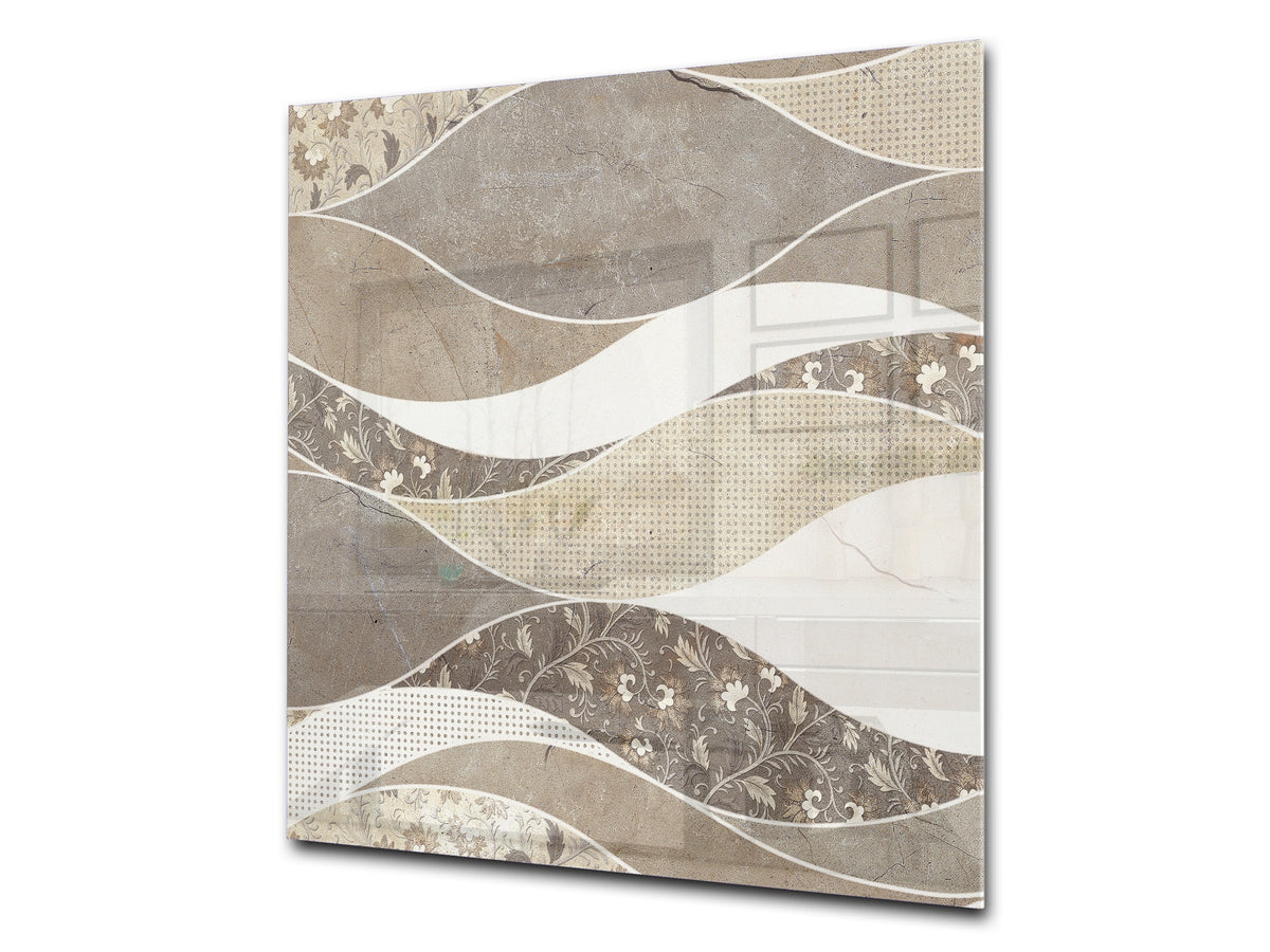 Stunning printed Glass backsplash – Tempered glass kitchen wall panel NBS07 Vintage leaves and patterns Series: Tropical palm leaves