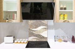 Stunning printed Glass backsplash – Tempered glass kitchen wall panel NBS07 Vintage leaves and patterns Series: Tropical palm leaves