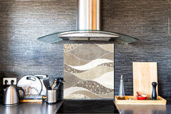 Stunning printed Glass backsplash – Tempered glass kitchen wall panel NBS07 Vintage leaves and patterns Series: Tropical palm leaves