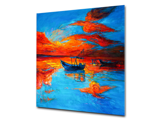 Printed Tempered glass wall art – Glass kitchen backsplash NBS12 Paintings Series: Canvas colourful cat