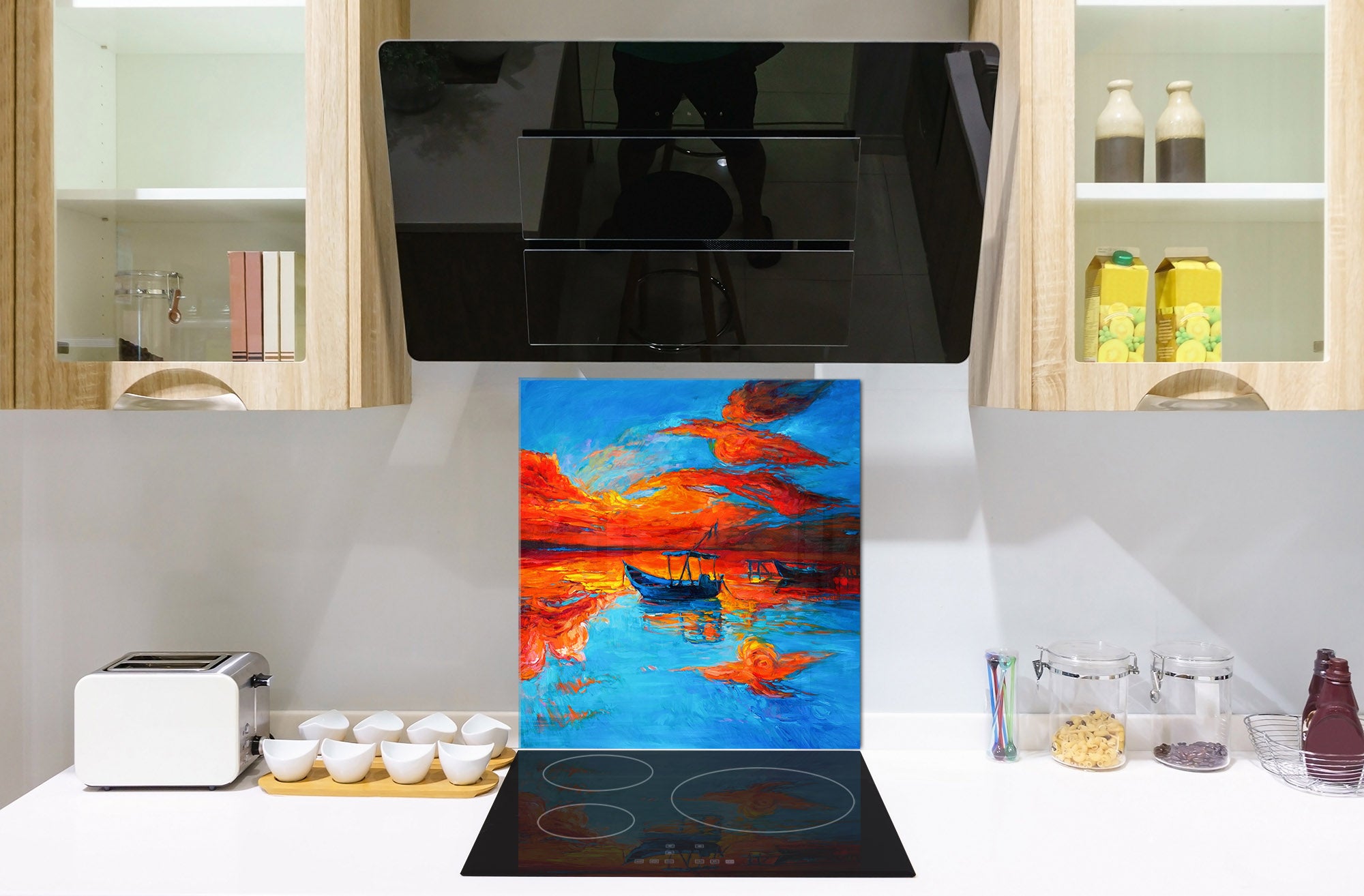 Printed Tempered glass wall art – Glass kitchen backsplash NBS12 Paintings Series: Canvas colourful cat