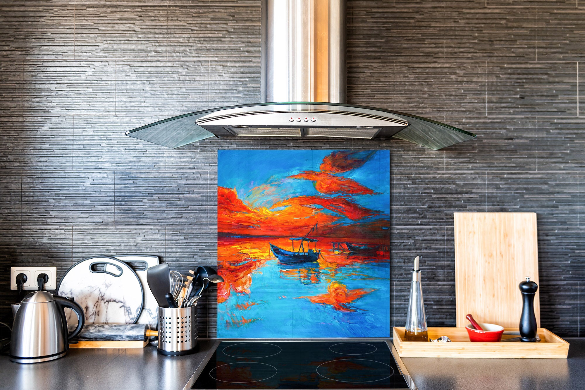 Printed Tempered glass wall art – Glass kitchen backsplash NBS12 Paintings Series: Canvas colourful cat