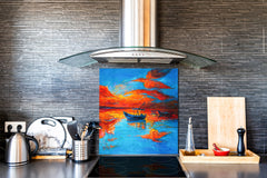 Printed Tempered glass wall art – Glass kitchen backsplash NBS12 Paintings Series: Canvas colourful cat