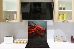 Printed tempered glass backsplash – Glass kitchen splashback NBS13 Abstract Graphics Series: Fierce dragon