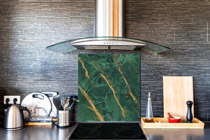 Stylish Tempered glass backsplash – Glass kitchen splashback – Glass upstand NBS01 Marbles 1 Series: Green marble with golden veins 2