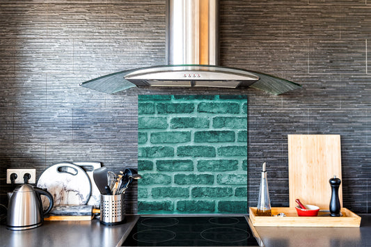 Printed Tempered glass wall art – Glass kitchen backsplash NBS05 Textures and tiles 1 Series: Green vintage brick