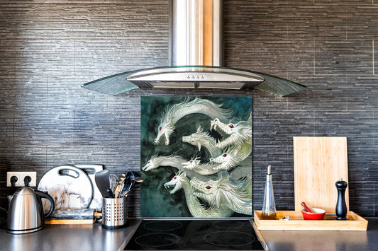 Printed tempered glass backsplash – Glass kitchen splashback NBS13 Abstract Graphics Series: Ancient monster