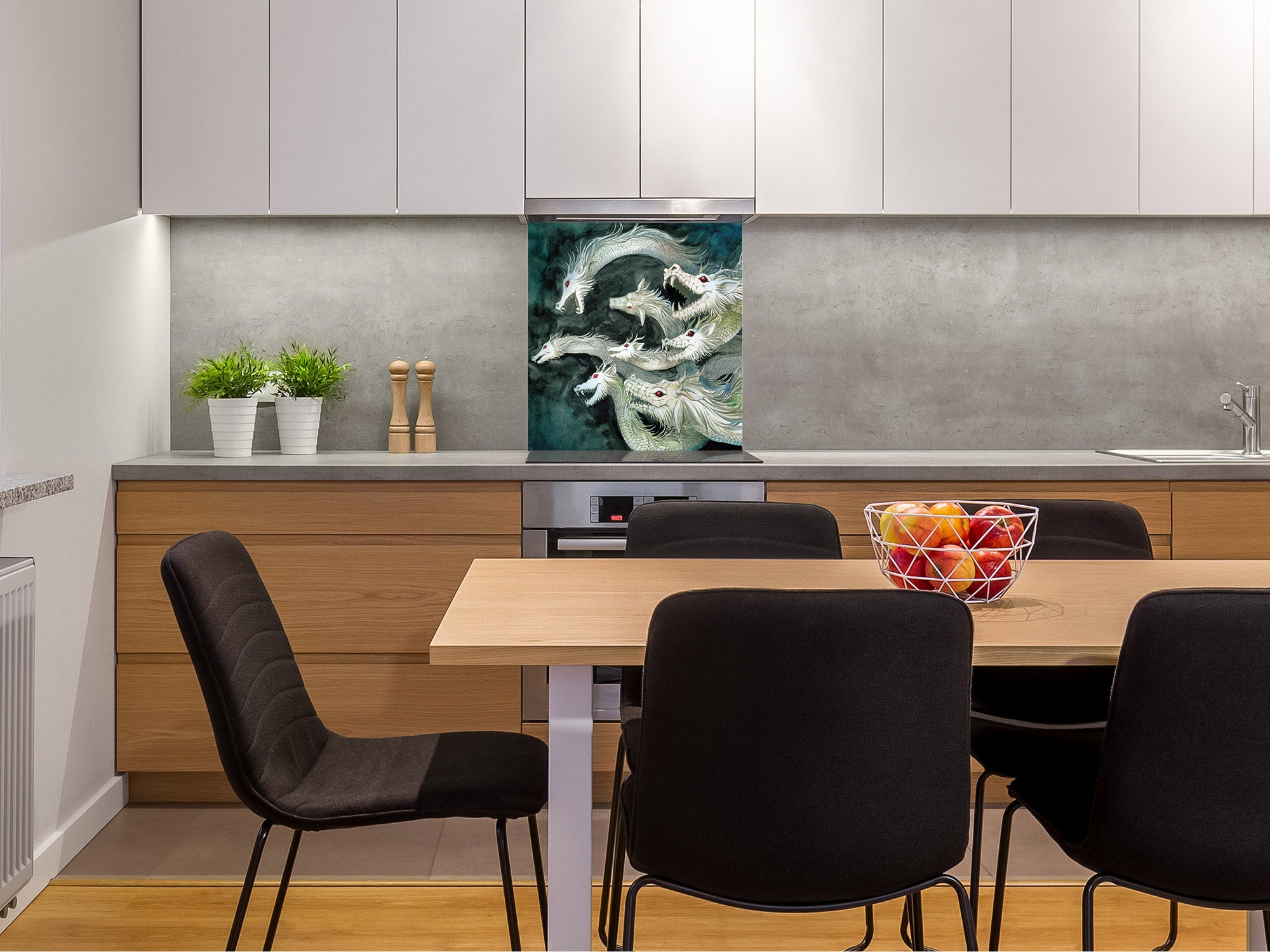 Printed tempered glass backsplash – Glass kitchen splashback NBS13 Abstract Graphics Series: Ancient monster