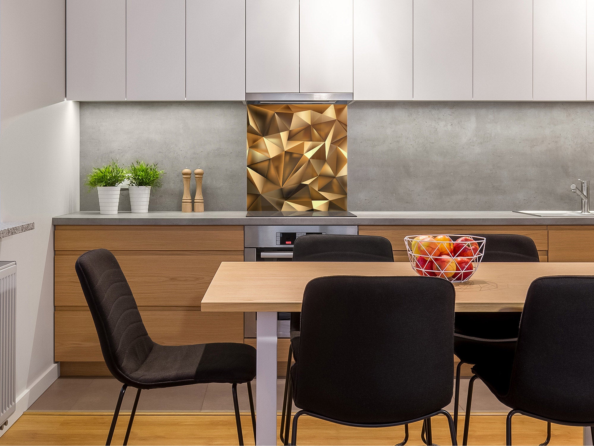 Stylish Tempered glass backsplash – Glass kitchen splashback – Glass upstand NBS08 Golden Waves Series: Stylish triangles