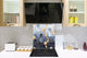 Printed tempered glass backsplash – Glass kitchen splashback NBS06 Textures and tiles 2 Series: Golden-blue geometric abstraction