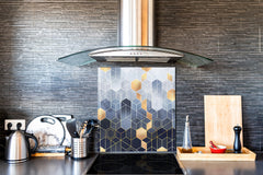Printed tempered glass backsplash – Glass kitchen splashback NBS06 Textures and tiles 2 Series: Golden-blue geometric abstraction