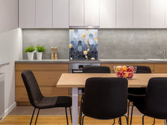 Printed tempered glass backsplash – Glass kitchen splashback NBS06 Textures and tiles 2 Series: Golden-blue geometric abstraction
