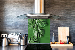 Toughened glass backsplash – Art glass design printed glass splashback NBS11 Tropical Leaves Series: Green monstera deliciosa