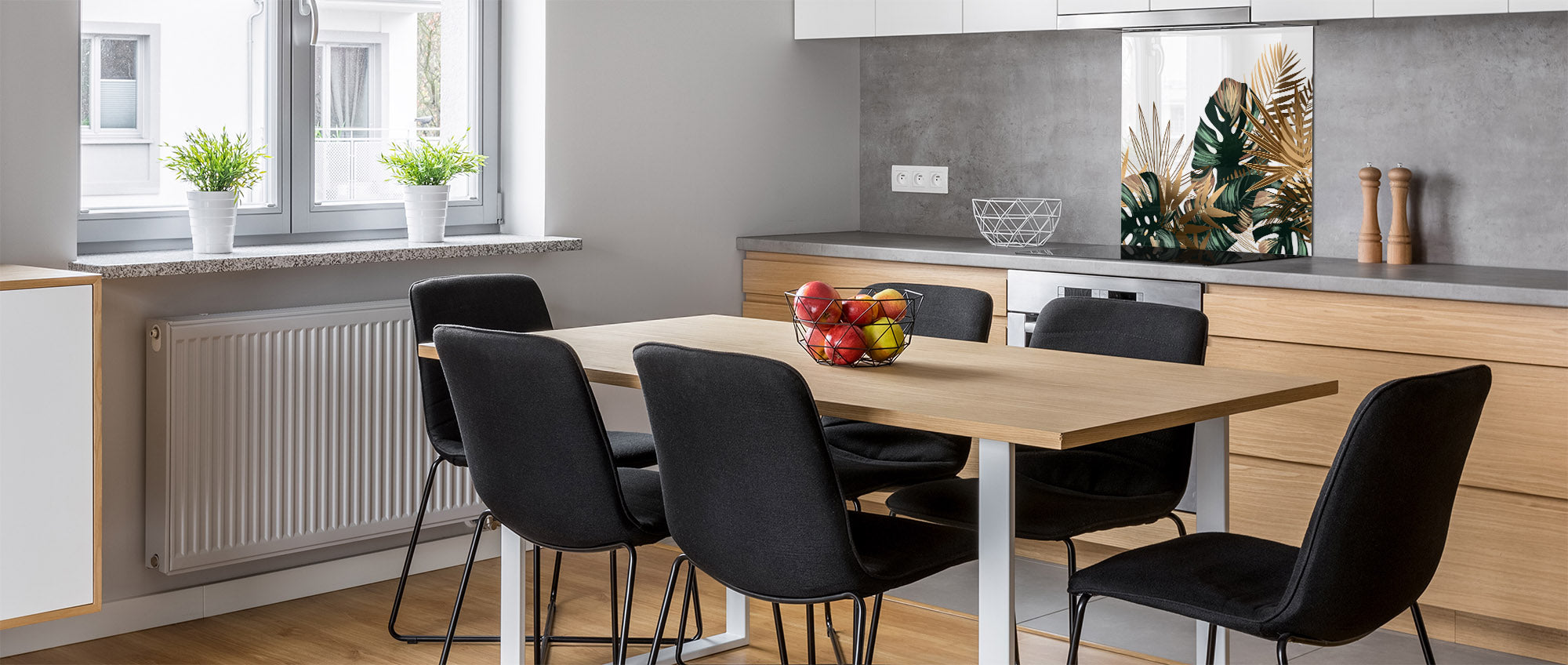 Toughened glass backsplash – Art glass design printed glass splashback NBS11 Tropical Leaves Series: Tropical pattern