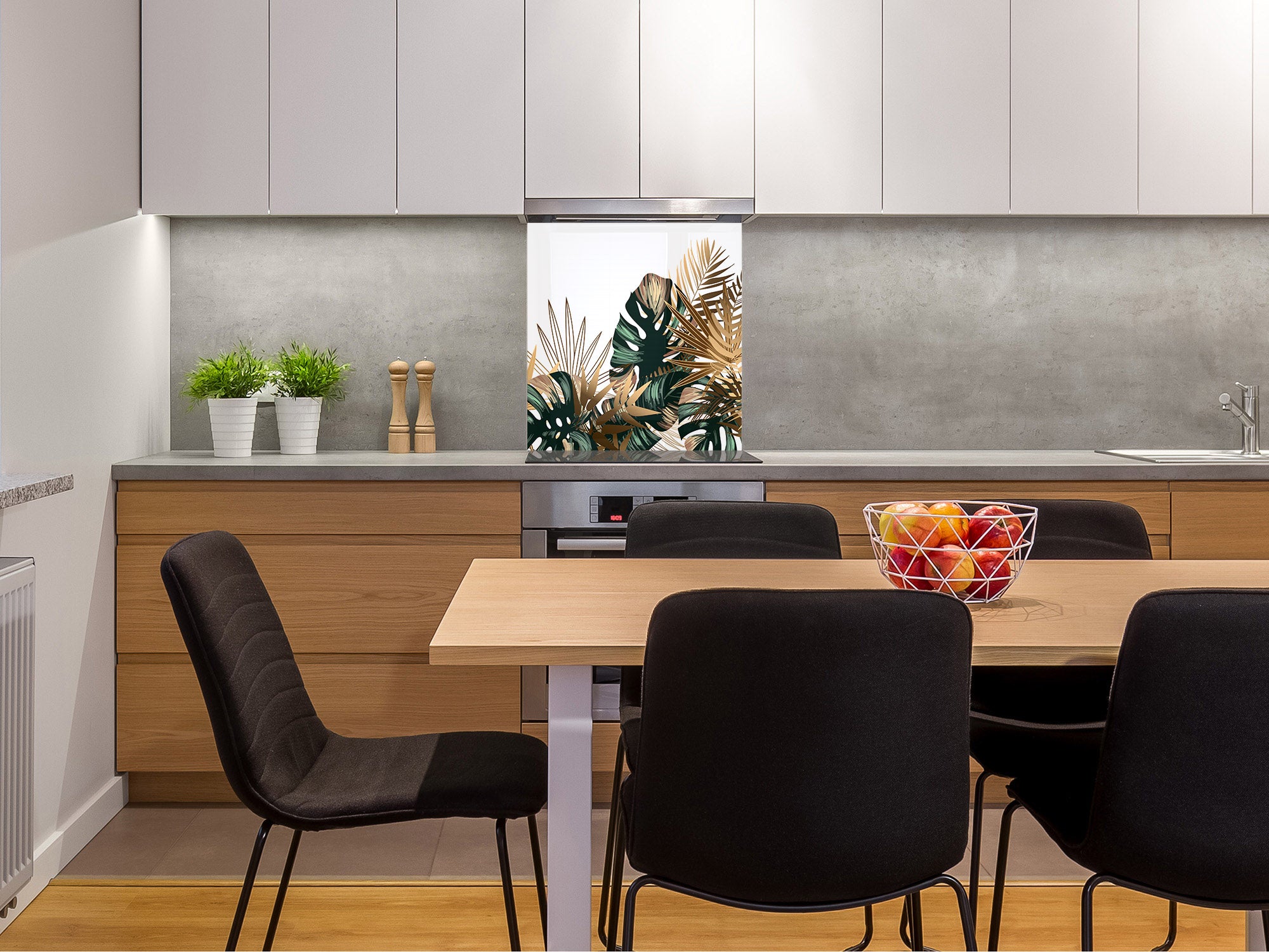Toughened glass backsplash – Art glass design printed glass splashback NBS11 Tropical Leaves Series: Tropical pattern