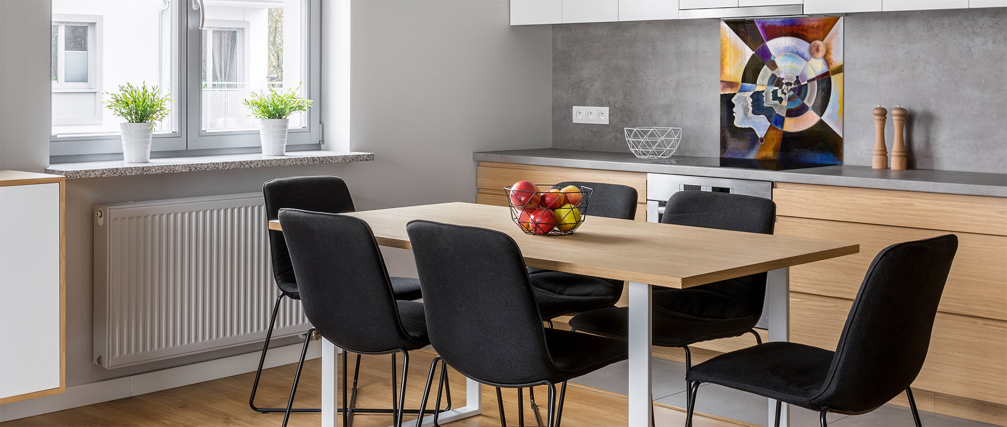 Printed tempered glass backsplash – Glass kitchen splashback NBS13 Abstract Graphics Series: Colors in us