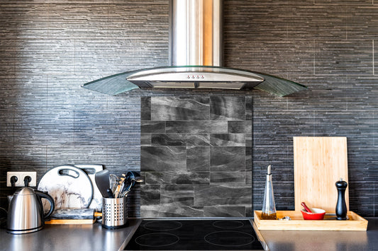 Printed Tempered glass wall art – Glass kitchen backsplash NBS05 Textures and tiles 1 Series: Dark grey marble tiles