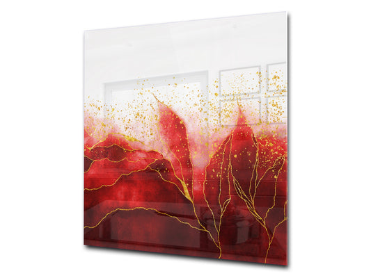 Stylish Tempered glass backsplash – Glass kitchen splashback – Glass upstand NBS01 Marbles 1 Series: Red marble leaves