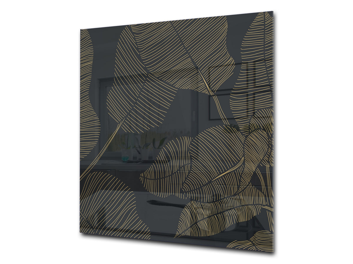 Stunning printed Glass backsplash – Tempered glass kitchen wall panel NBS07 Vintage leaves and patterns Series: Botanical modern art
