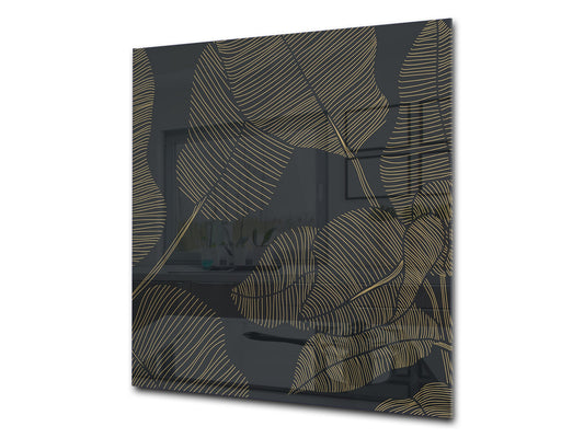 Stunning printed Glass backsplash – Tempered glass kitchen wall panel NBS07 Vintage leaves and patterns Series: Botanical modern art