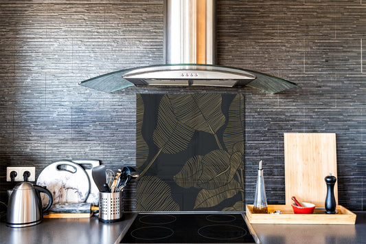 Stunning printed Glass backsplash – Tempered glass kitchen wall panel NBS07 Vintage leaves and patterns Series: Botanical modern art