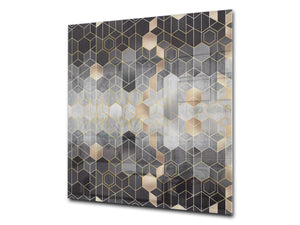 Printed tempered glass backsplash – Glass kitchen splashback NBS06 Textures and tiles 2 Series: Golden-black geometric abstraction