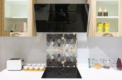 Printed tempered glass backsplash – Glass kitchen splashback NBS06 Textures and tiles 2 Series: Golden-black geometric abstraction