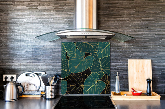 Toughened glass backsplash – Art glass design printed glass splashback NBS11 Tropical Leaves Series: Art deco wallpaper 1