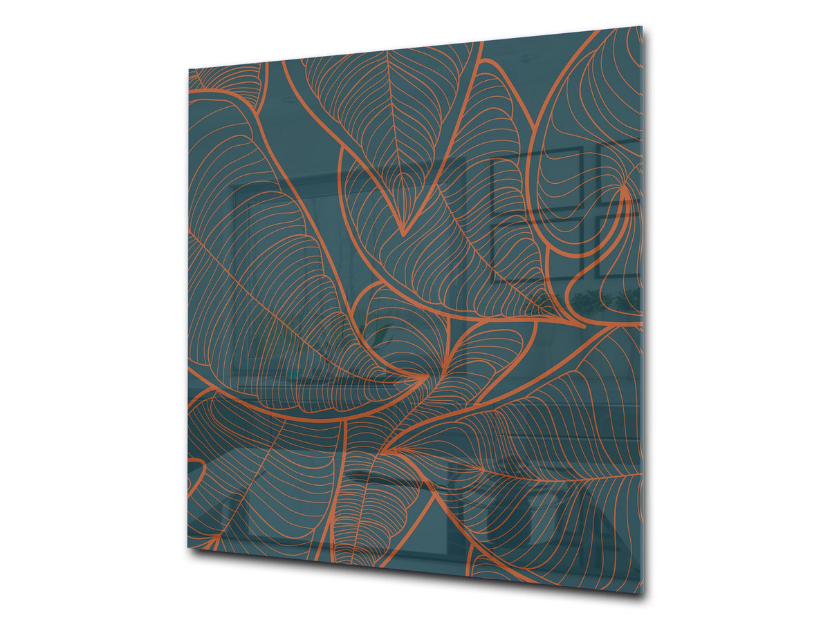 Stunning printed Glass backsplash – Tempered glass kitchen wall panel NBS07 Vintage leaves and patterns Series: Abstract leaves