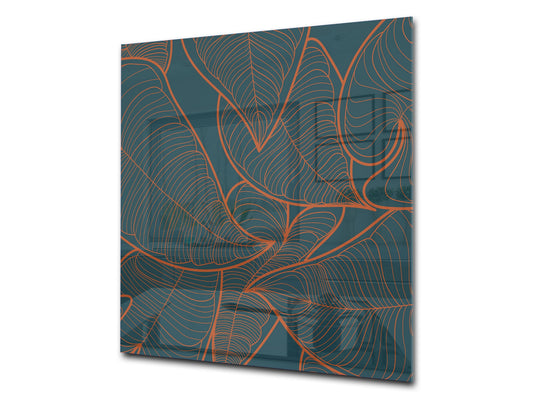 Stunning printed Glass backsplash – Tempered glass kitchen wall panel NBS07 Vintage leaves and patterns Series: Abstract leaves
